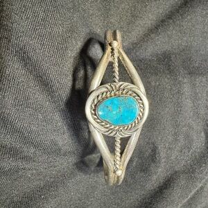 Vintage Navajo Kingman Turquoise Cuff Bracelet by 3 Hogans